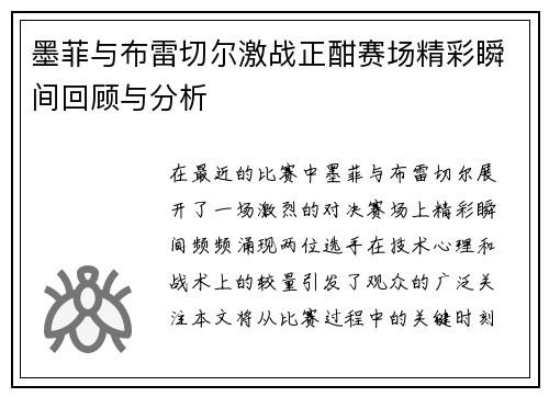墨菲与布雷切尔激战正酣赛场精彩瞬间回顾与分析